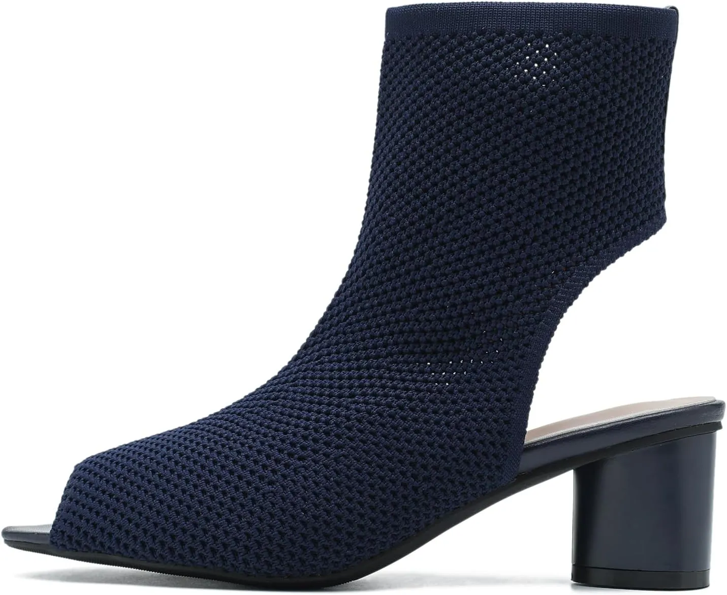 LIURUIJIA Women's Knit Slingback Chunky Heel Ankle Boots Open Toe Booties Hollow Heeled Sandals Summer Casual Slip On Dress Sock Booties For Women