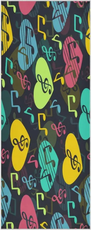 Love for Music Abstract Yoga Towel,Hot Yoga Mat Towel with Grip Dots Sweat Absorbent Non-Slip for Hot Yoga, 24" x72",Soft Yoga Blankets with Travel Bag,Pilates and Workout