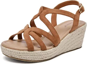 Luoika Women's Wide Width Wedge Sandals, Platform Ankle Strap Open Toe Espadrille Wedge Pump Heel Women's Sandals Concise Casual Summer Shoes.