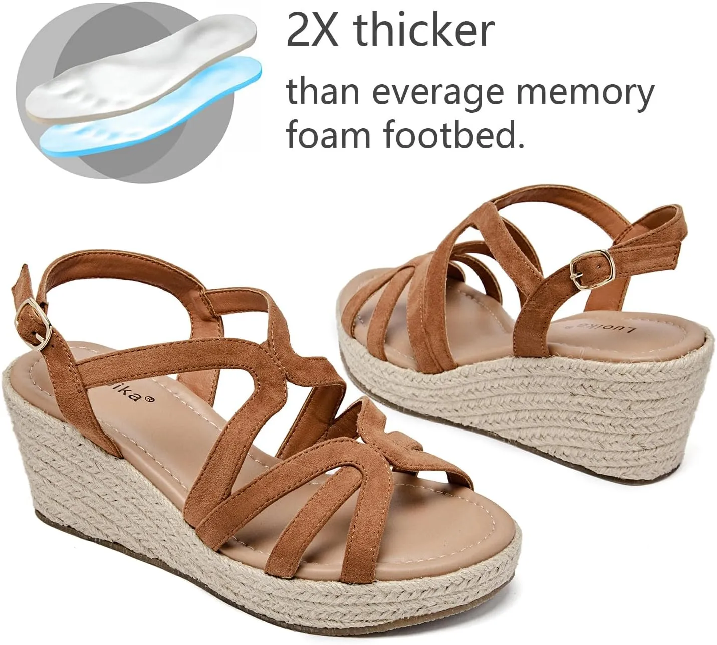 Luoika Women's Wide Width Wedge Sandals, Platform Ankle Strap Open Toe Espadrille Wedge Pump Heel Women's Sandals Concise Casual Summer Shoes.