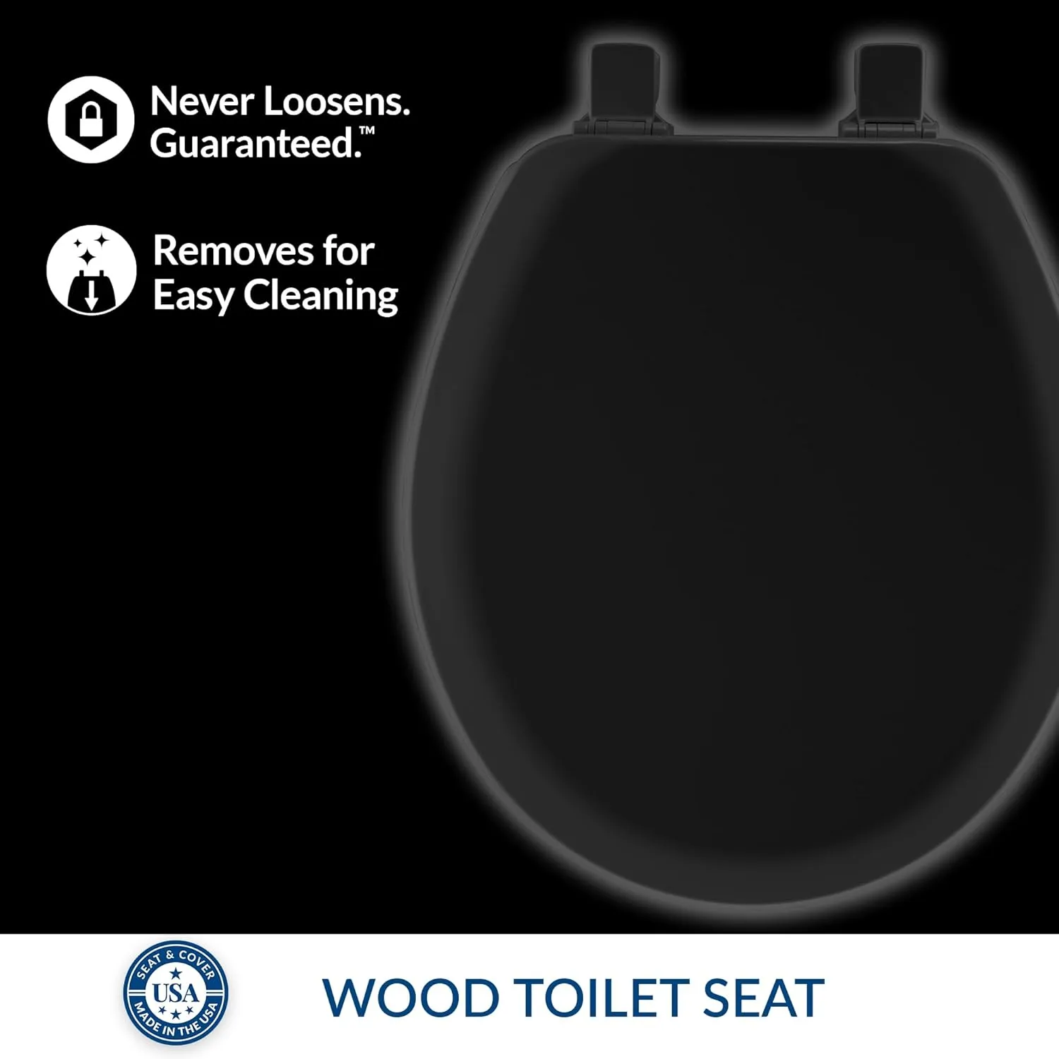 Mayfair Cameron Black Toilet Seat, Non Slip Heavy Duty Wood, Easy Clean, Made in USA, Round