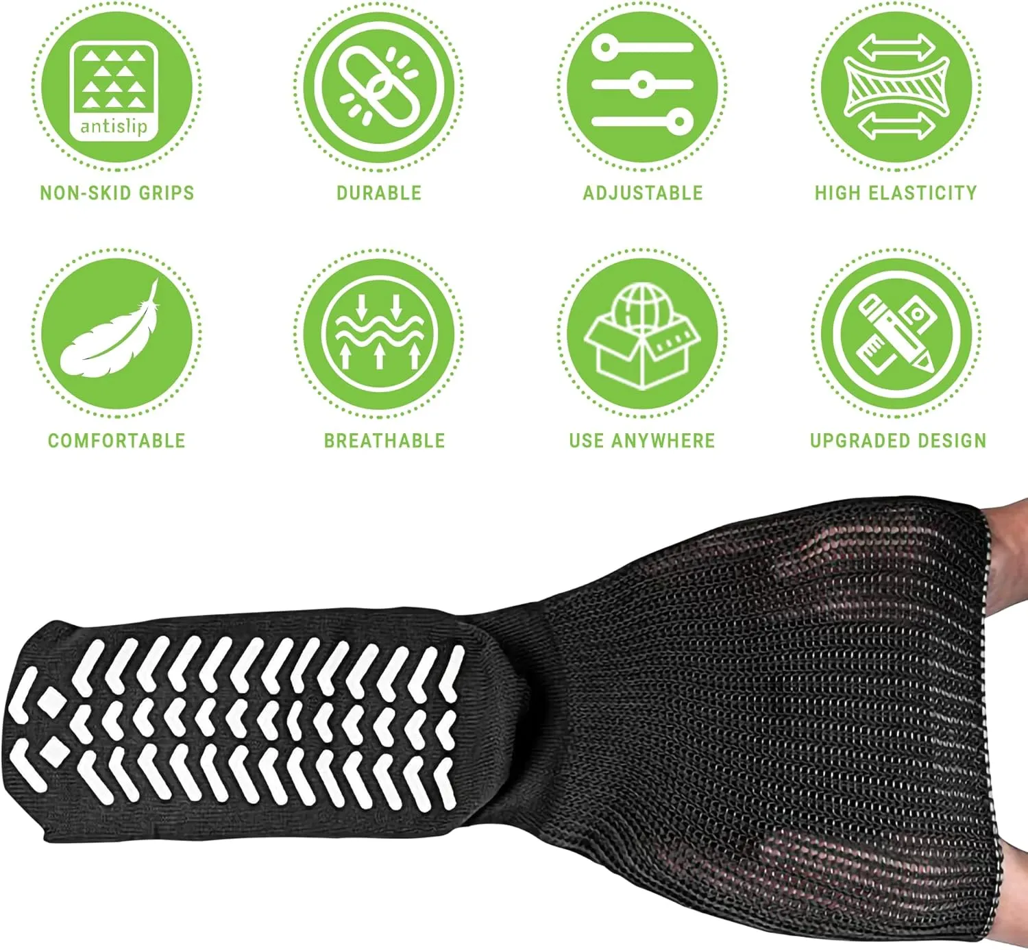 M.B. Leaf Extra Wide Bariatric Socks - Non-Slip, Stretchable up to 30'', Ideal for Diabetic & Edema - 2 Pairs, Black