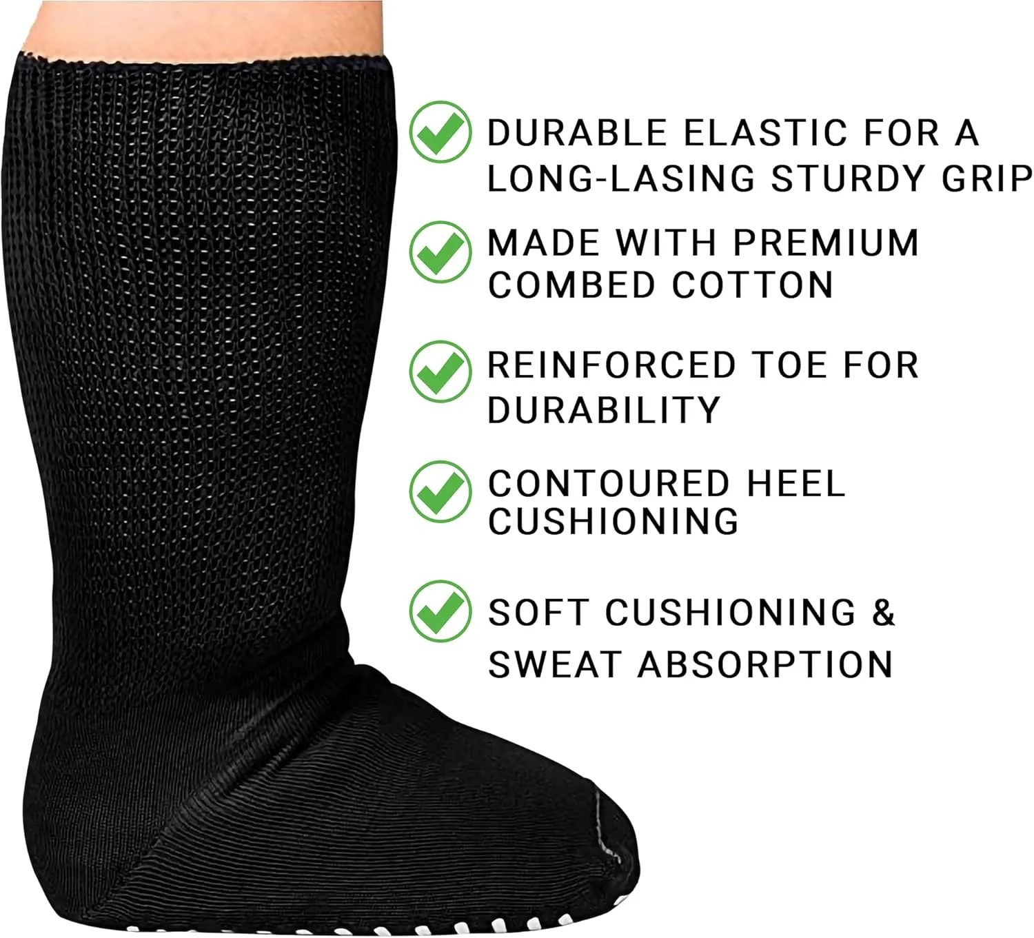 M.B. Leaf Extra Wide Bariatric Socks - Non-Slip, Stretchable up to 30'', Ideal for Diabetic & Edema - 2 Pairs, Black
