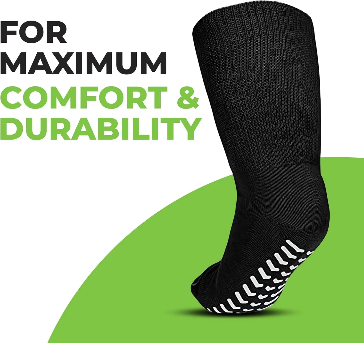M.B. Leaf Extra Wide Bariatric Socks - Non-Slip, Stretchable up to 30'', Ideal for Diabetic & Edema - 2 Pairs, Black