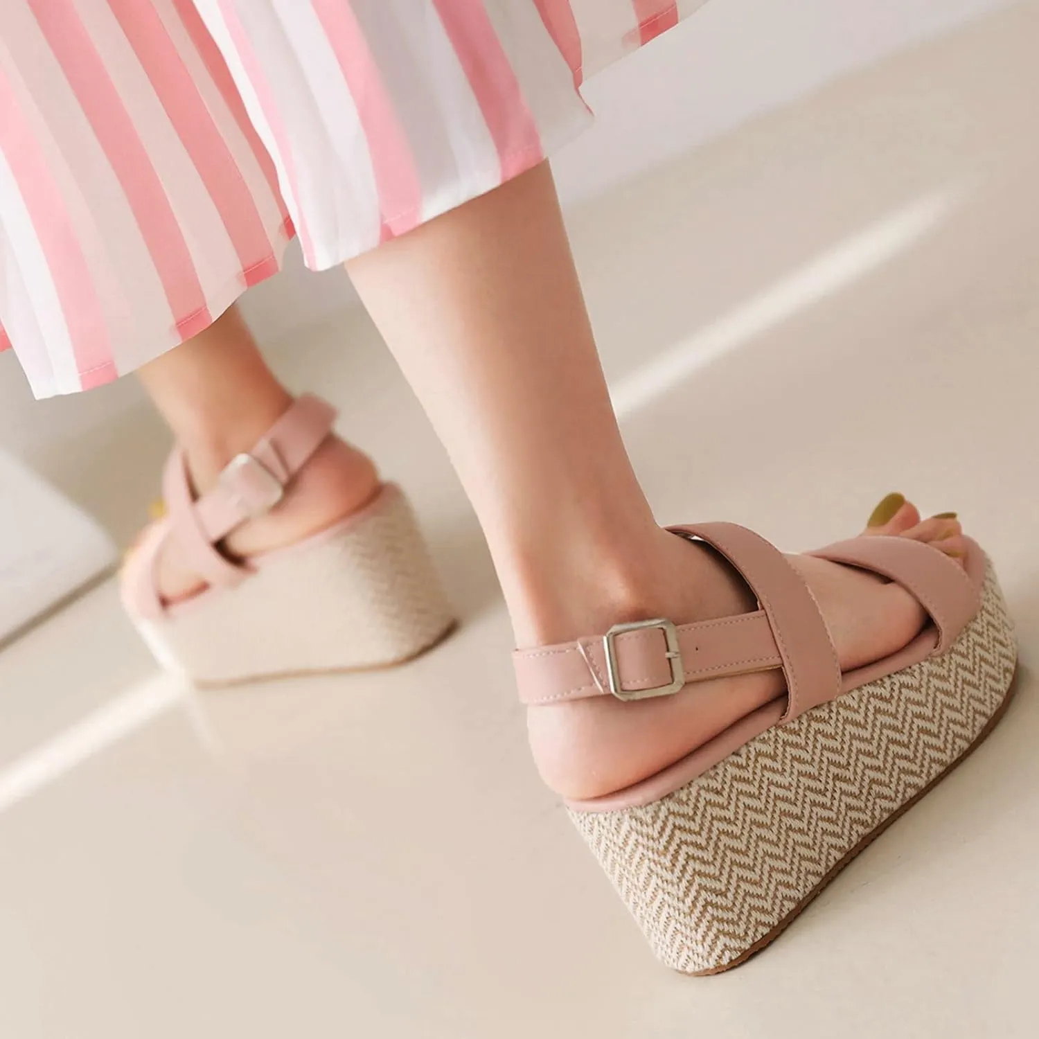 Meefit Women Platform Espadrille Wedges Sandals Open Toe Slingback Ankle Strap High Heels Sandals