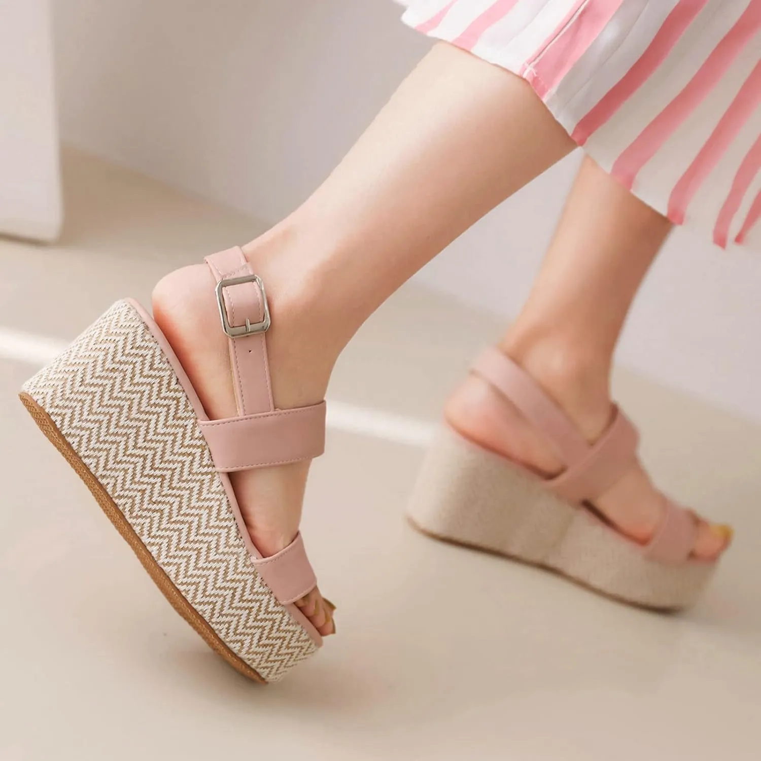 Meefit Women Platform Espadrille Wedges Sandals Open Toe Slingback Ankle Strap High Heels Sandals