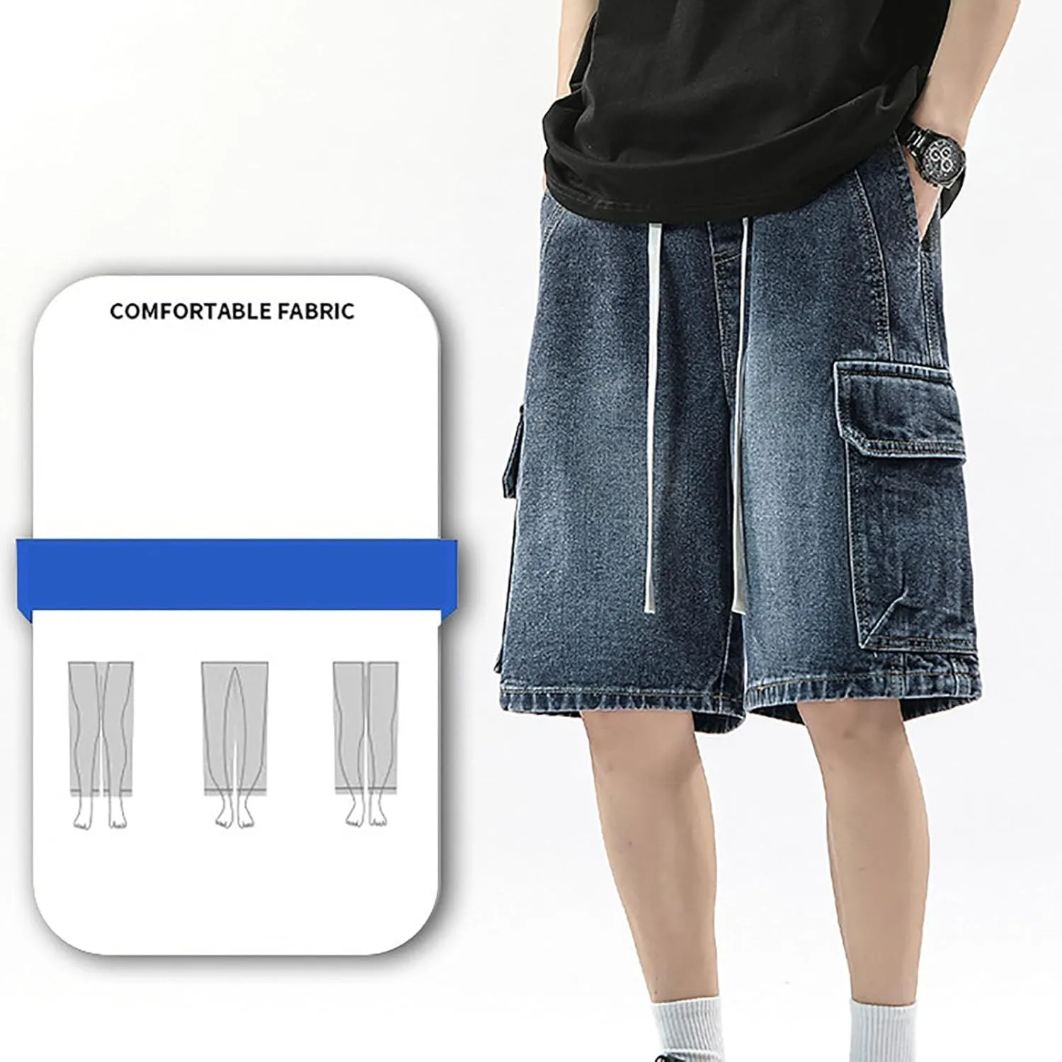 Mens Baggy Denim Jorts Y2K Loose Hip Hop Jean Shorts Casual Summer Long Jeans Streetwear