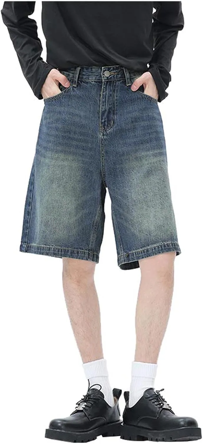 Mens Baggy Denim Jorts Y2K Loose Hip Hop Jean Shorts Casual Summer Long Jeans Streetwear