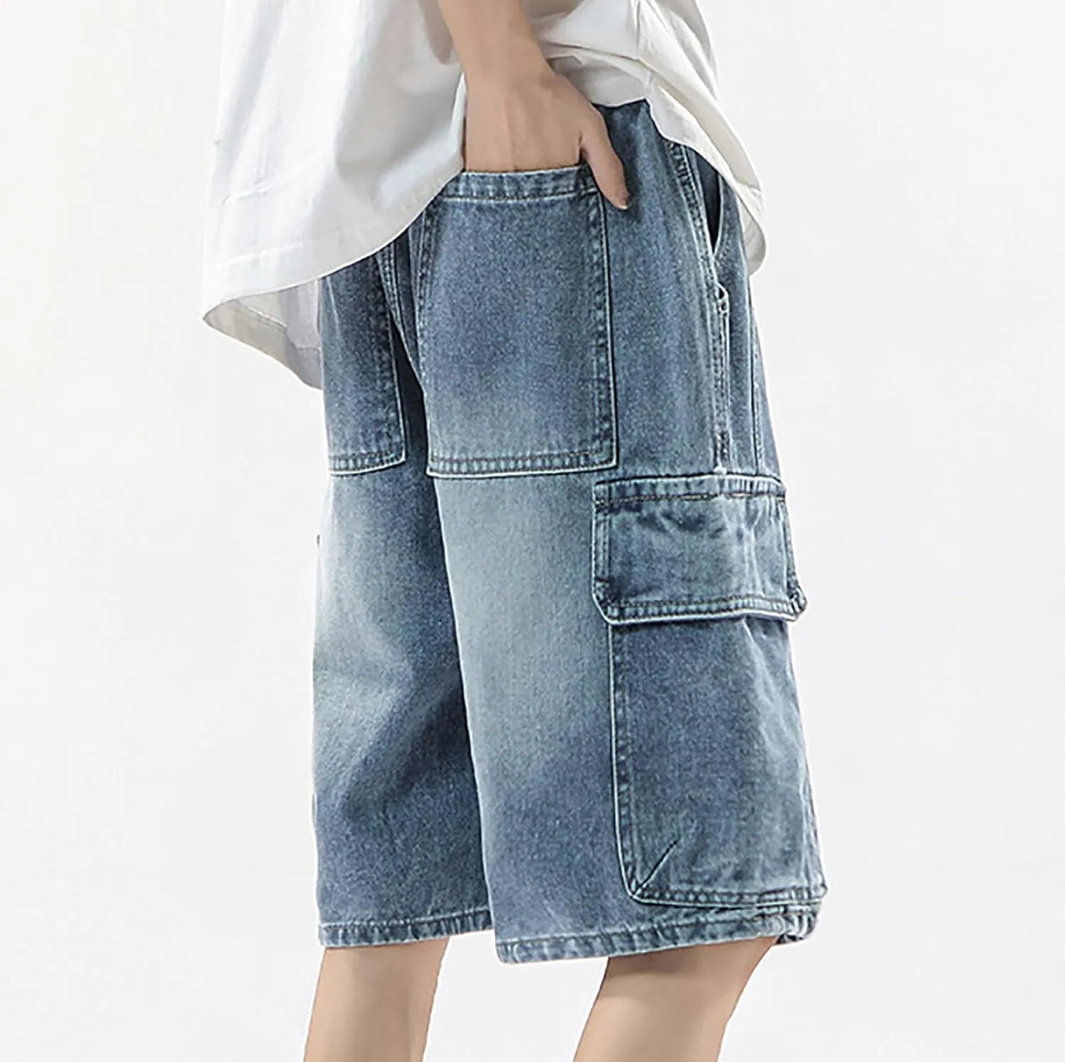 Mens Baggy Denim Jorts Y2K Loose Hip Hop Jean Shorts Casual Summer Long Jeans Streetwear