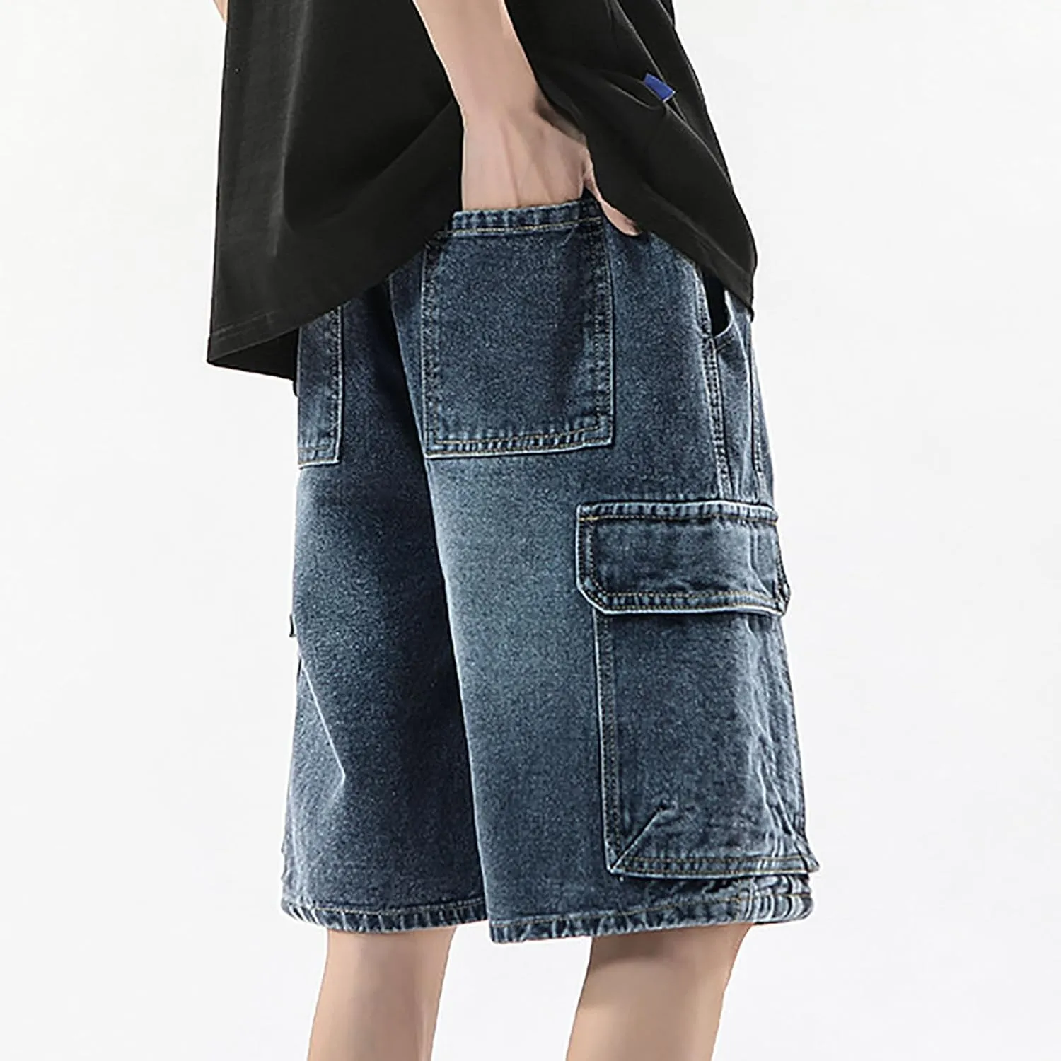 Mens Baggy Denim Jorts Y2K Loose Hip Hop Jean Shorts Casual Summer Long Jeans Streetwear