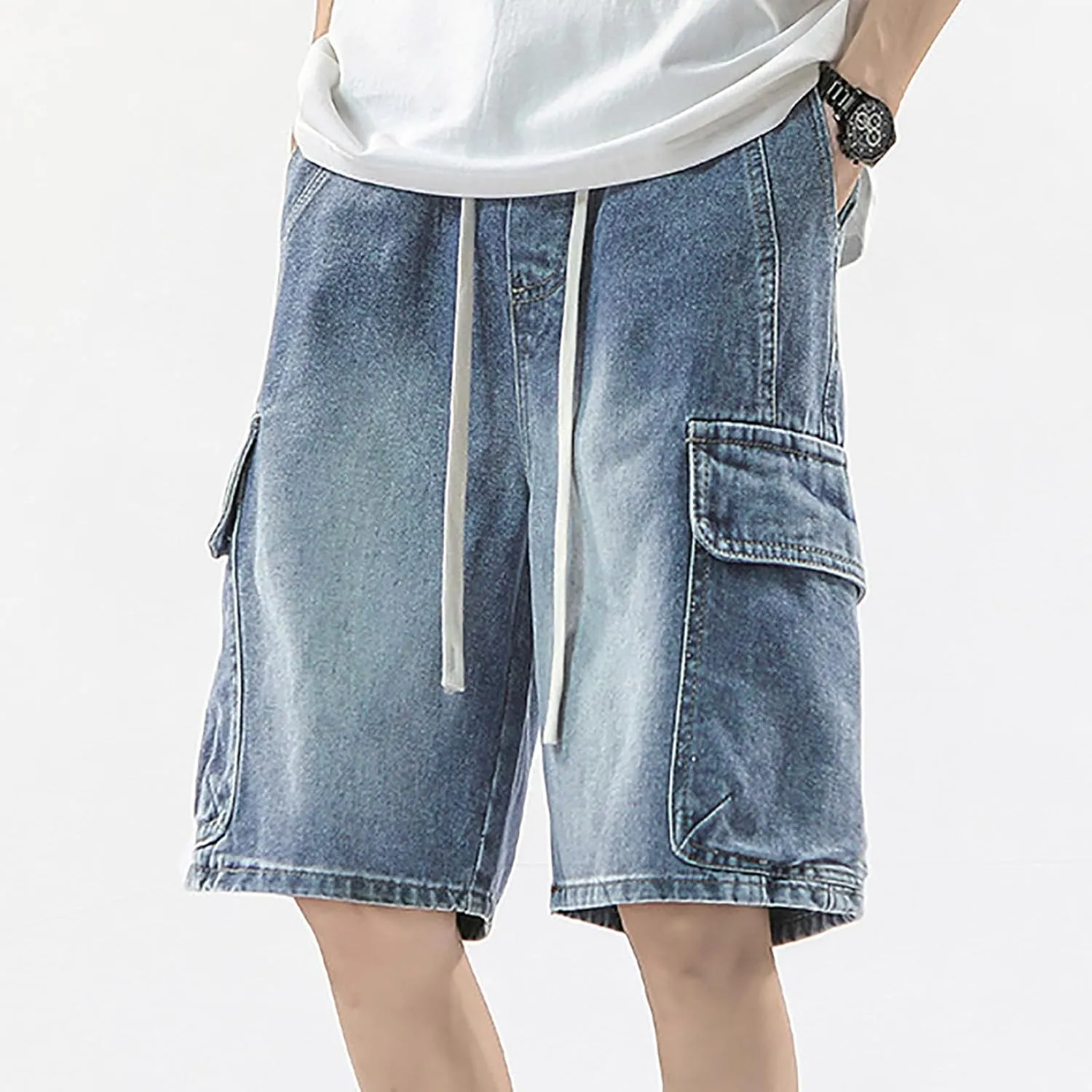 Mens Baggy Denim Jorts Y2K Loose Hip Hop Jean Shorts Casual Summer Long Jeans Streetwear