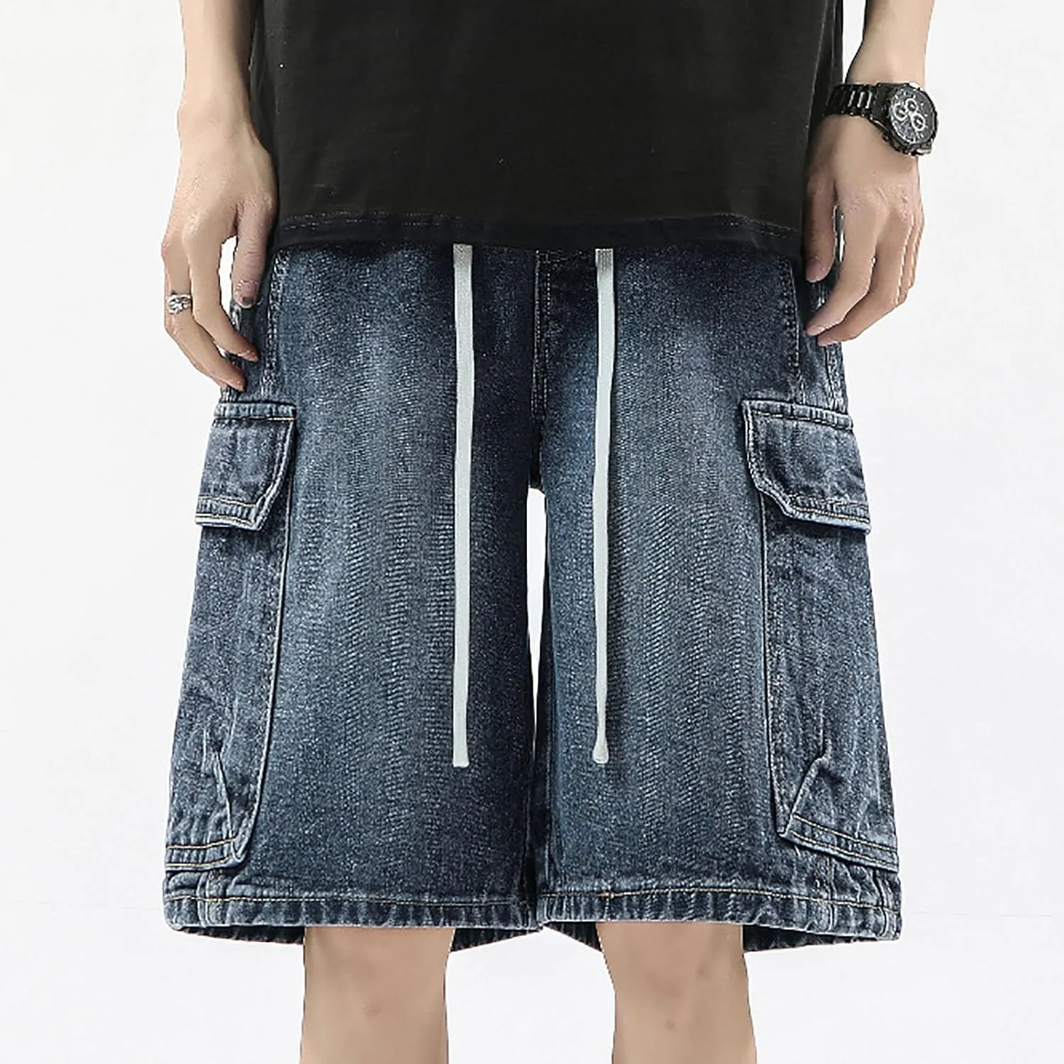 Mens Baggy Denim Jorts Y2K Loose Hip Hop Jean Shorts Casual Summer Long Jeans Streetwear