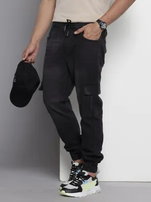 Men's Black Regular Fit Solid Stretchable Denim Joggers