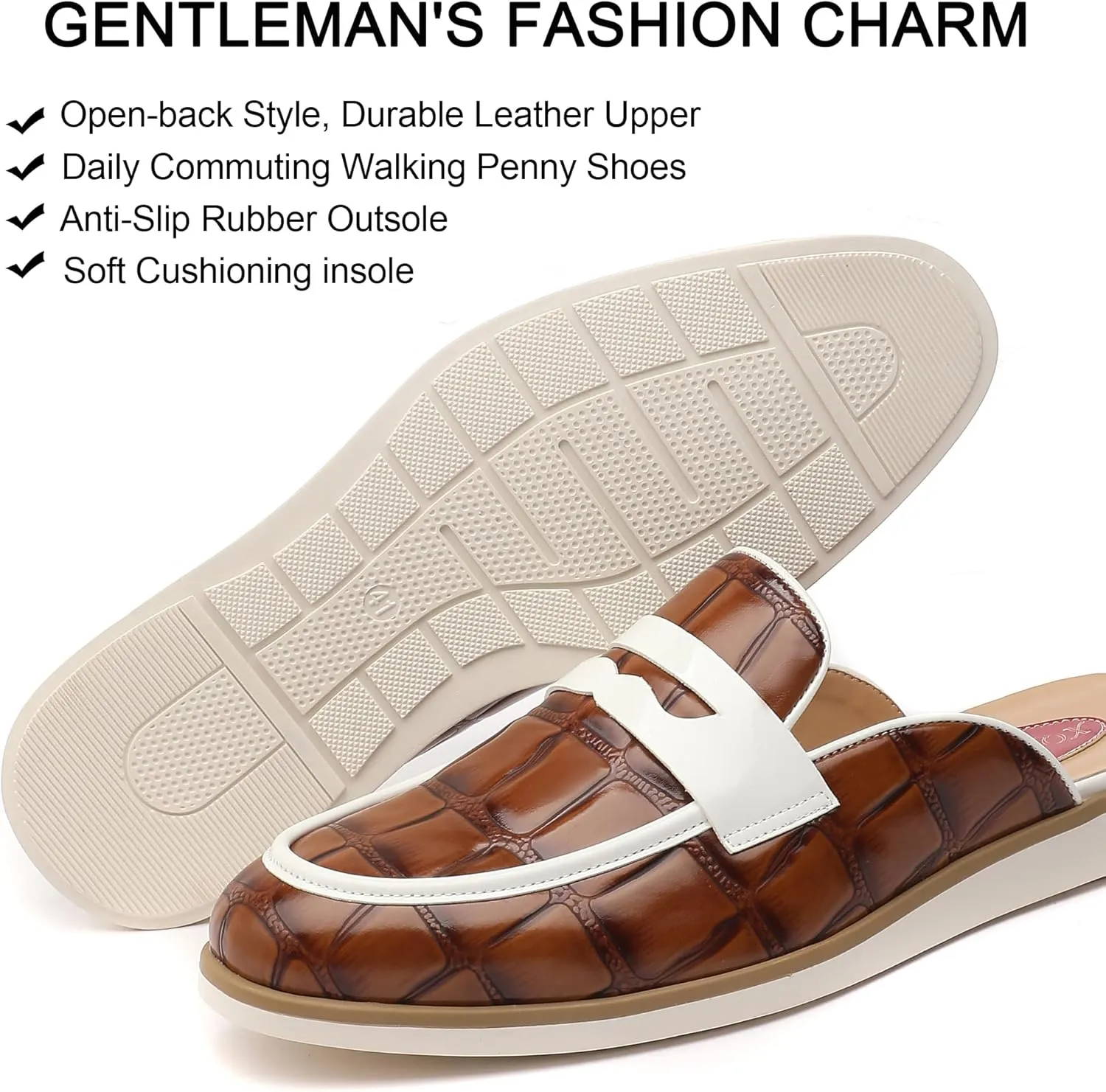 Men's Casual Slip-on Mule Loafer,Mens Fashion Backless Dress Slippers Comfy Lightweight Walking Penny Shoes for Men