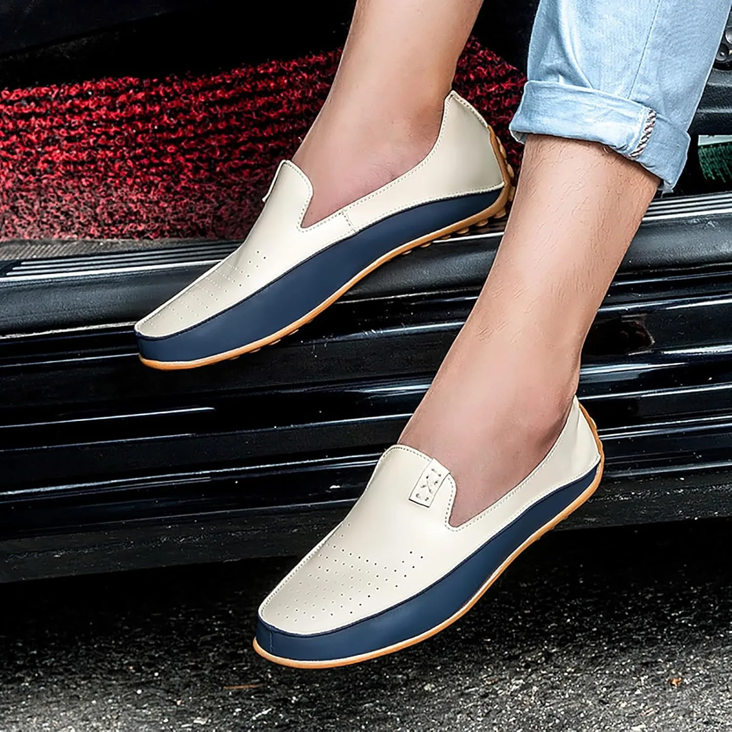 Men's Leather Penny Loafers Casual Breathable Round Toe Lightweight Soft Flat Slip On Moccasins Loafers for Daily Driving Walking Shoes