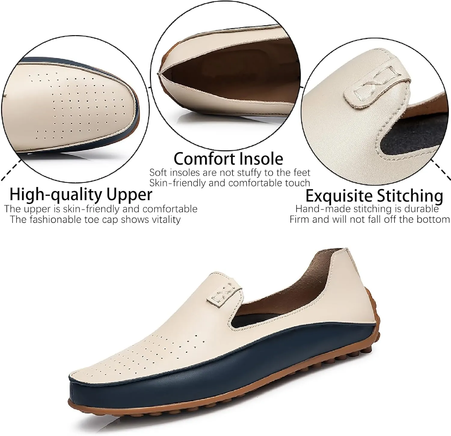 Men's Leather Penny Loafers Casual Breathable Round Toe Lightweight Soft Flat Slip On Moccasins Loafers for Daily Driving Walking Shoes