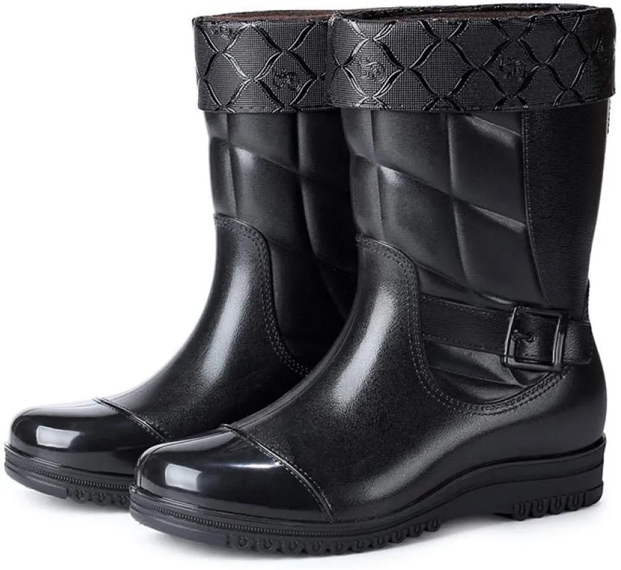 Mens Rain Boots Slip On Non-Slip Rubber Waterproof Ankle Boots Rain Shoes