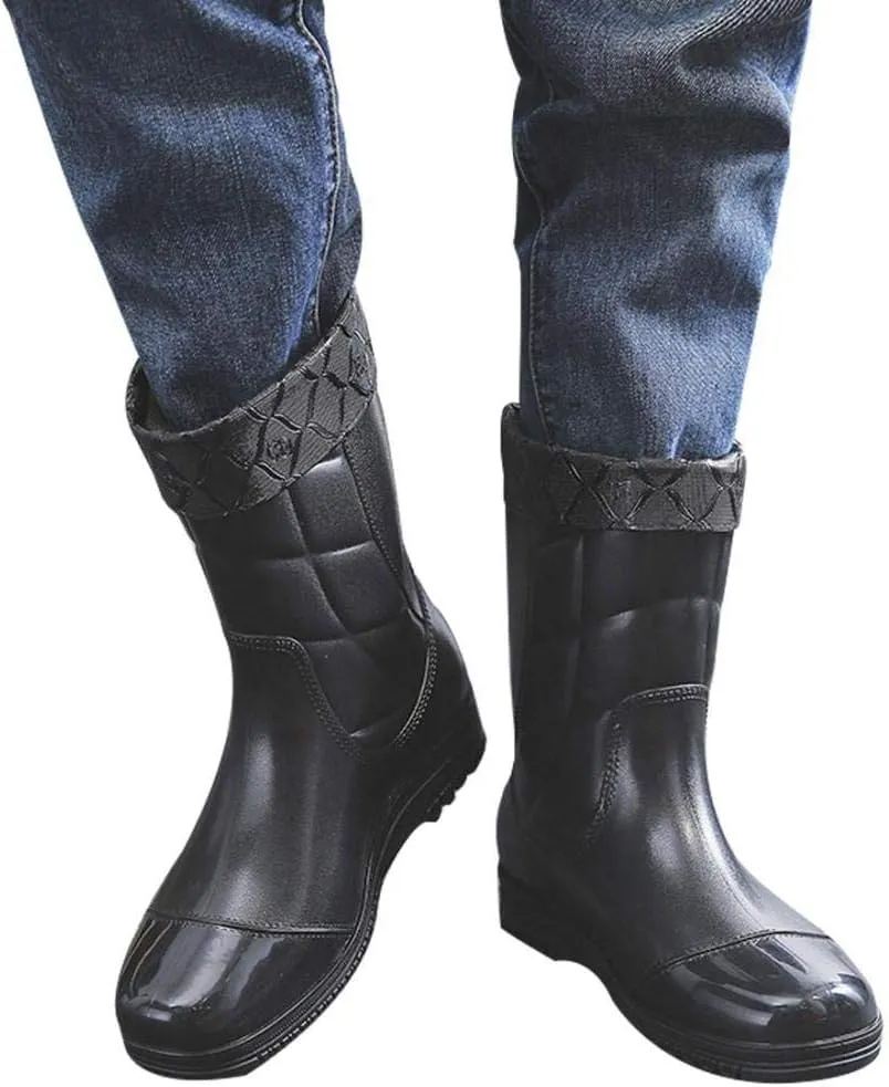 Mens Rain Boots Slip On Non-Slip Rubber Waterproof Ankle Boots Rain Shoes