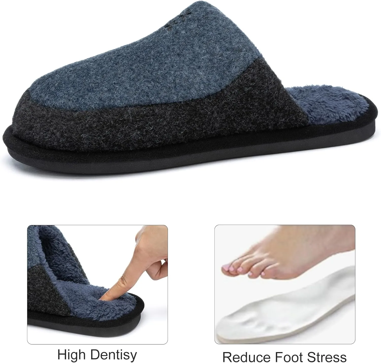 Mens Two-Tone Scuff Slippers with Memory Foam Cozy Warm Slip On House Shoes for Indoor Outdoor Gifts for Men Him Dad