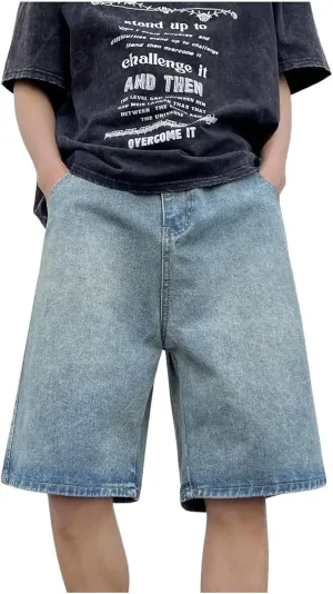 Mens Y2K Baggy Jean Shorts Summer Casual Hip Hop Skateboard Pants Loose Denim Shorts with Pockets Streetwear