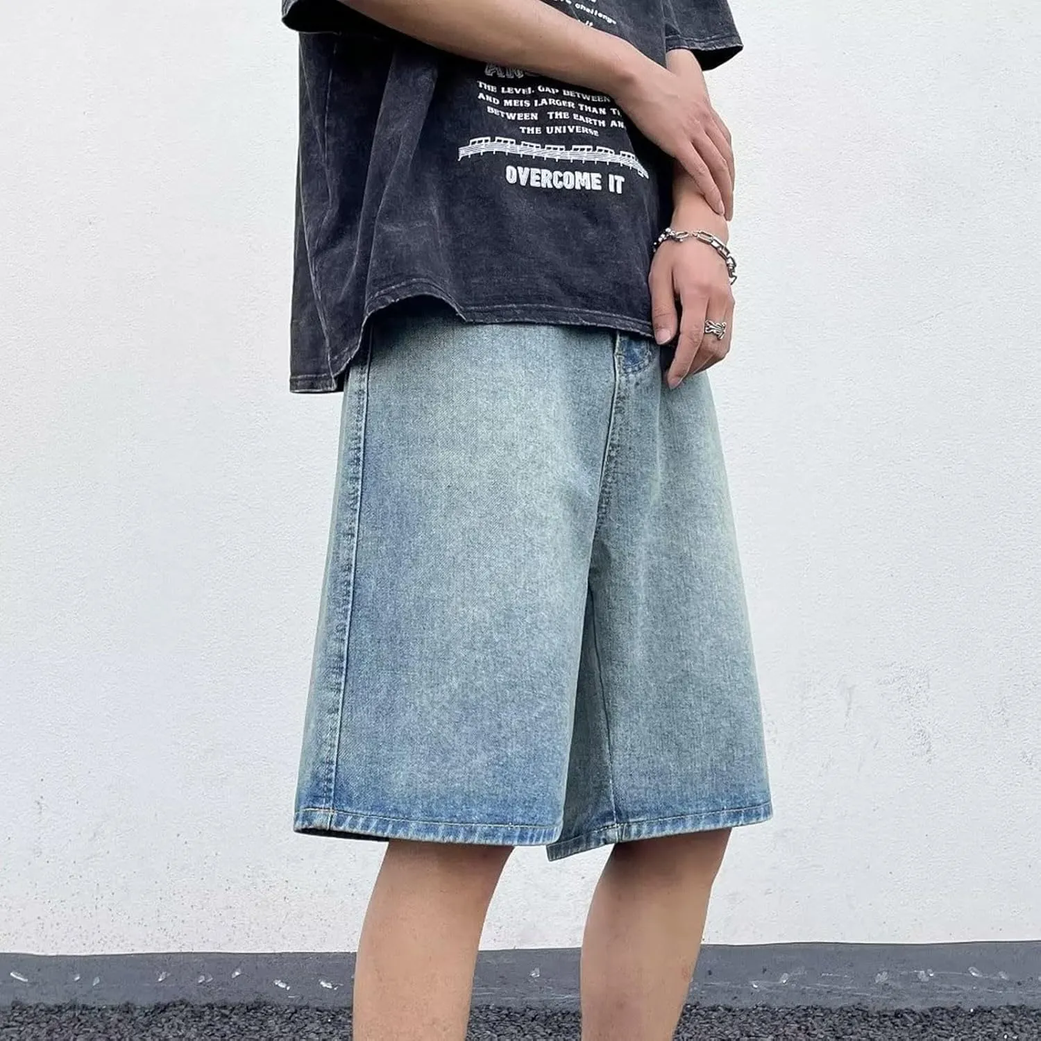 Mens Y2K Baggy Jean Shorts Summer Casual Hip Hop Skateboard Pants Loose Denim Shorts with Pockets Streetwear