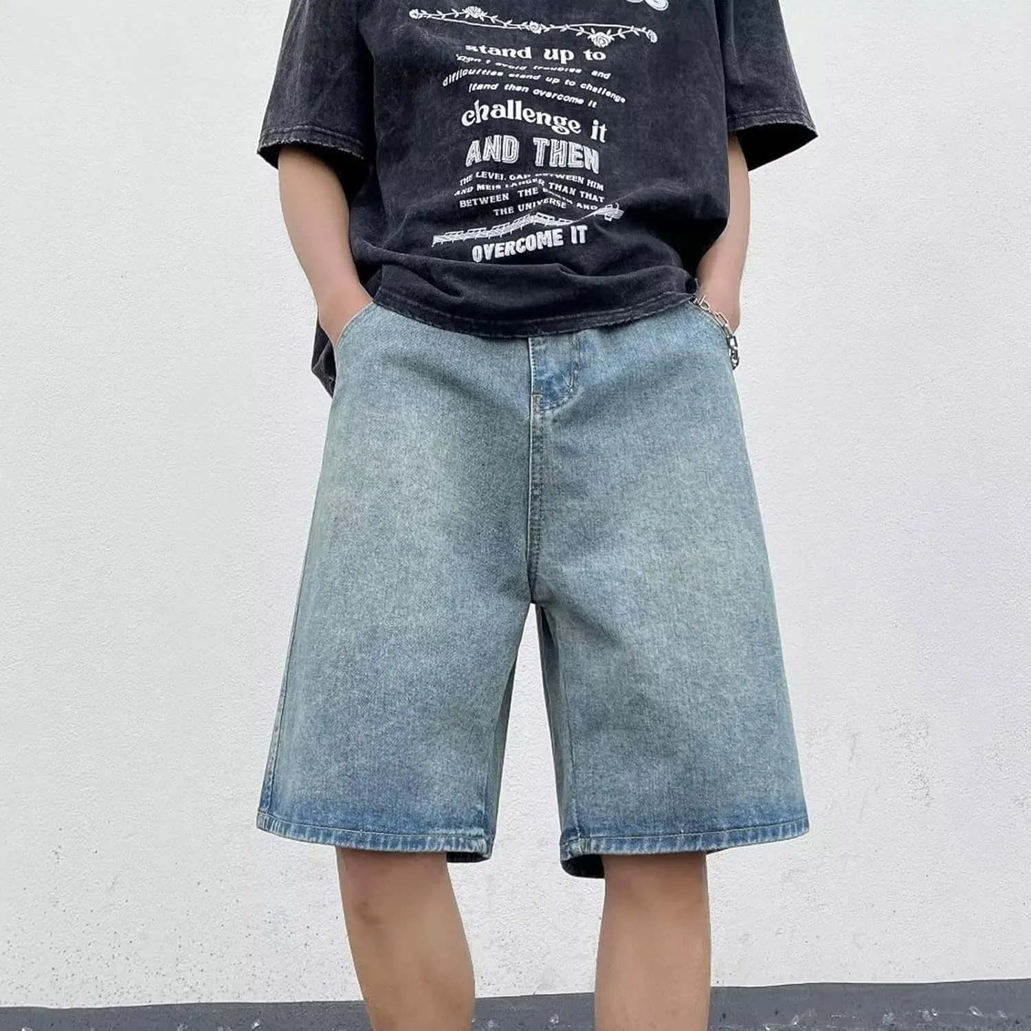 Mens Y2K Baggy Jean Shorts Summer Casual Hip Hop Skateboard Pants Loose Denim Shorts with Pockets Streetwear