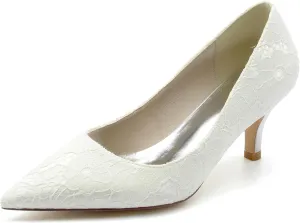 Minishion Wedding Shoes for Women Bridesmaid Slip on Lace Formal Prom Pumps BR050