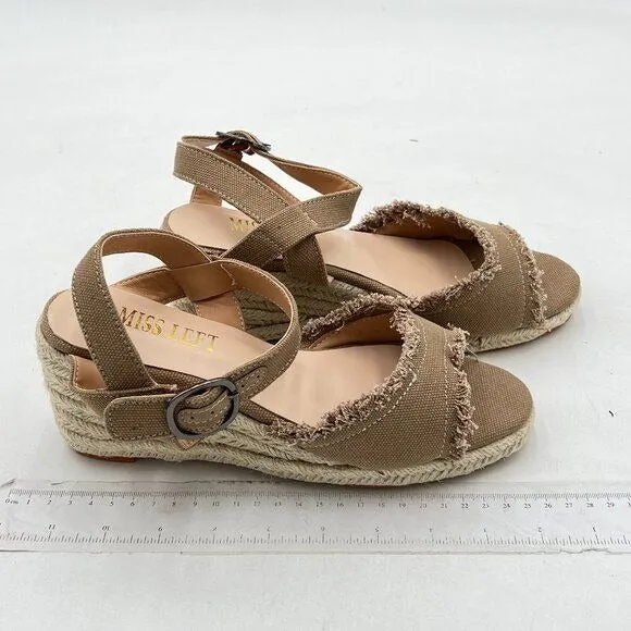 Miss left Brown Platform Open Toe Espadrille Ankle Strap High Heel Wedge Sandal