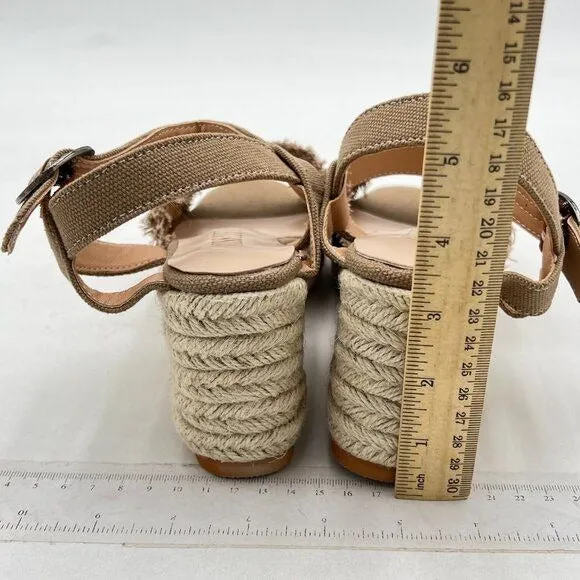 Miss left Brown Platform Open Toe Espadrille Ankle Strap High Heel Wedge Sandal