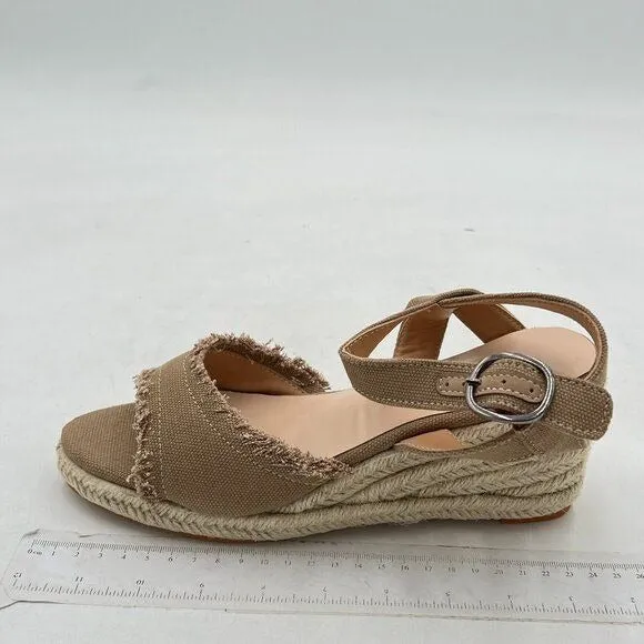 Miss left Brown Platform Open Toe Espadrille Ankle Strap High Heel Wedge Sandal