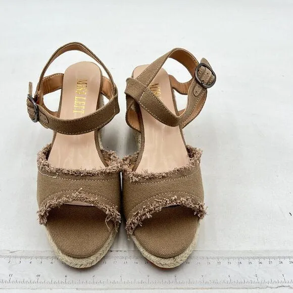 Miss left Brown Platform Open Toe Espadrille Ankle Strap High Heel Wedge Sandal