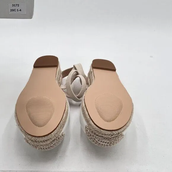 Miss Left  White  Rounded Toe Espadrille Sandal Ankle Strap Mid Heeled Wedge