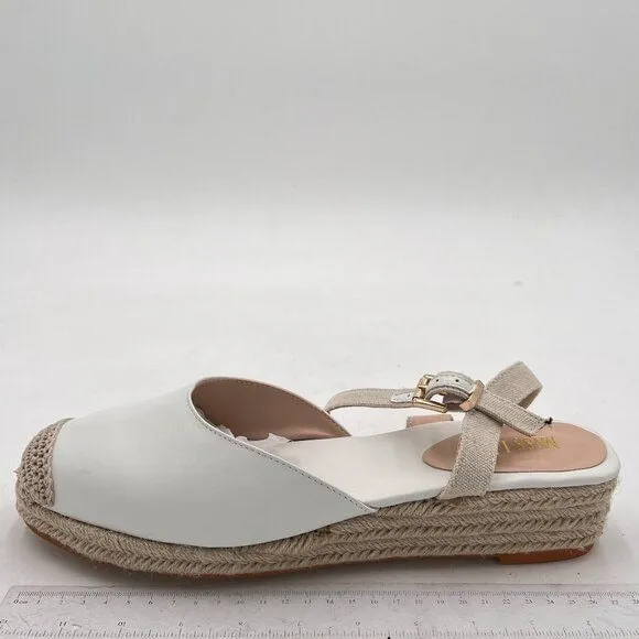 Miss Left  White  Rounded Toe Espadrille Sandal Ankle Strap Mid Heeled Wedge