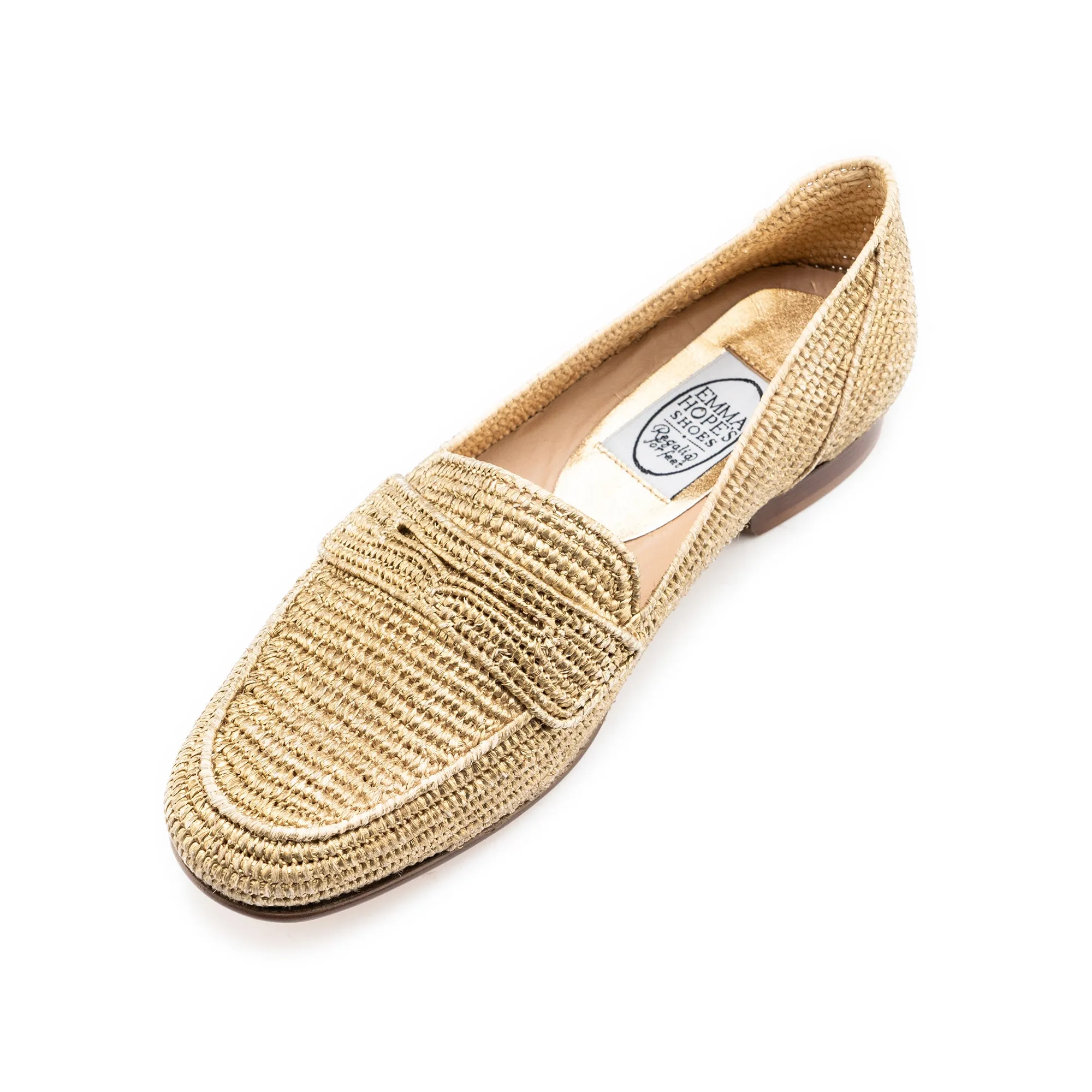 Mocassin Raffia Loafer-Gold