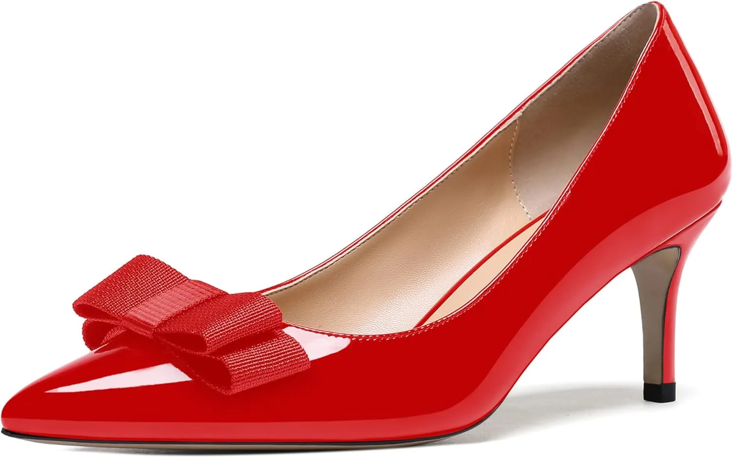 MODENCOCO Women's Pointed Toe Dress Bridal Bow Tie Bow Slip On Patent Stiletto Mid Heel Pumps Shoes 2.5 Inch