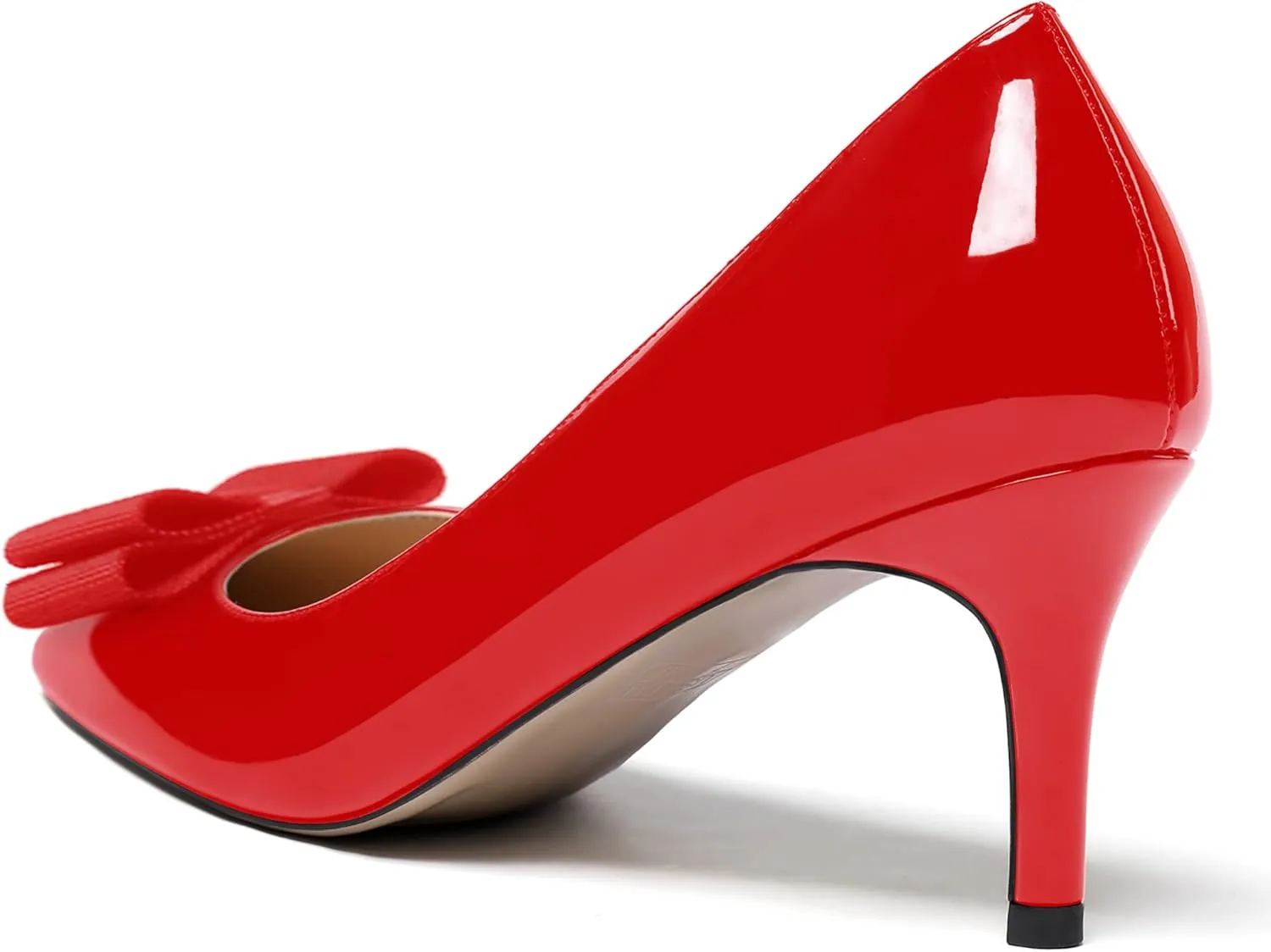 MODENCOCO Women's Pointed Toe Dress Bridal Bow Tie Bow Slip On Patent Stiletto Mid Heel Pumps Shoes 2.5 Inch