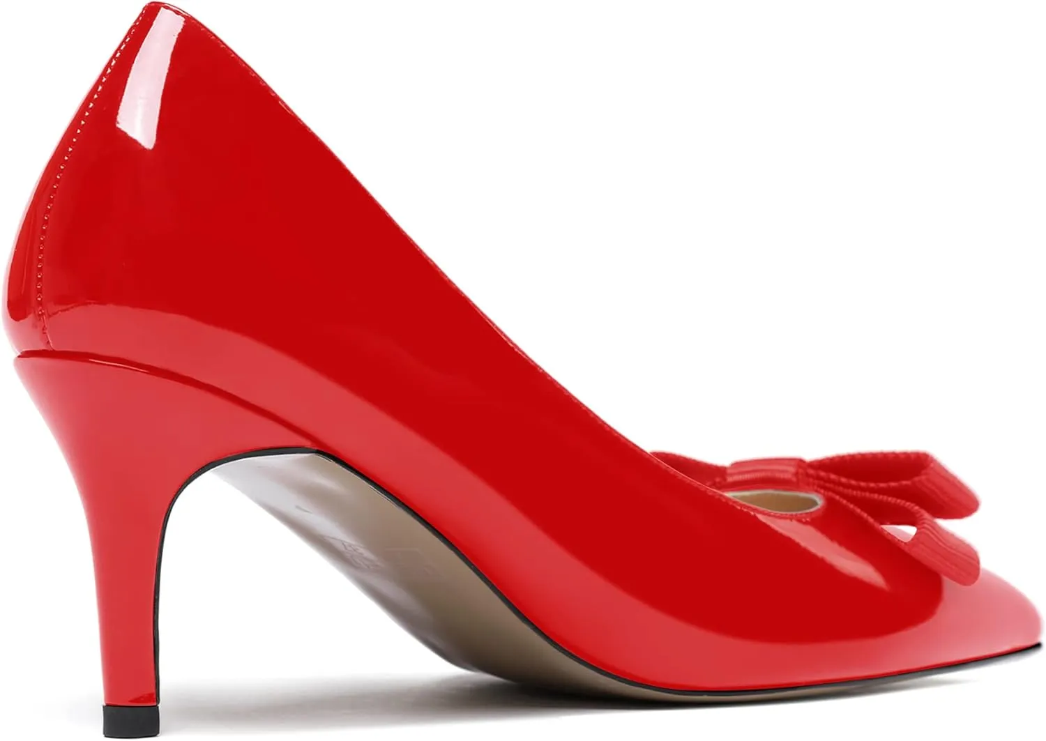 MODENCOCO Women's Pointed Toe Dress Bridal Bow Tie Bow Slip On Patent Stiletto Mid Heel Pumps Shoes 2.5 Inch