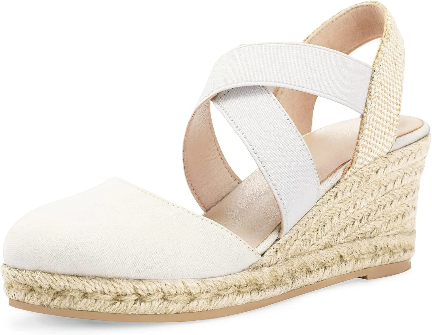 mysoft Women's Closed Toe Crisscross Elastic Ankle Strap Platform Espadrille Wedge Sandals