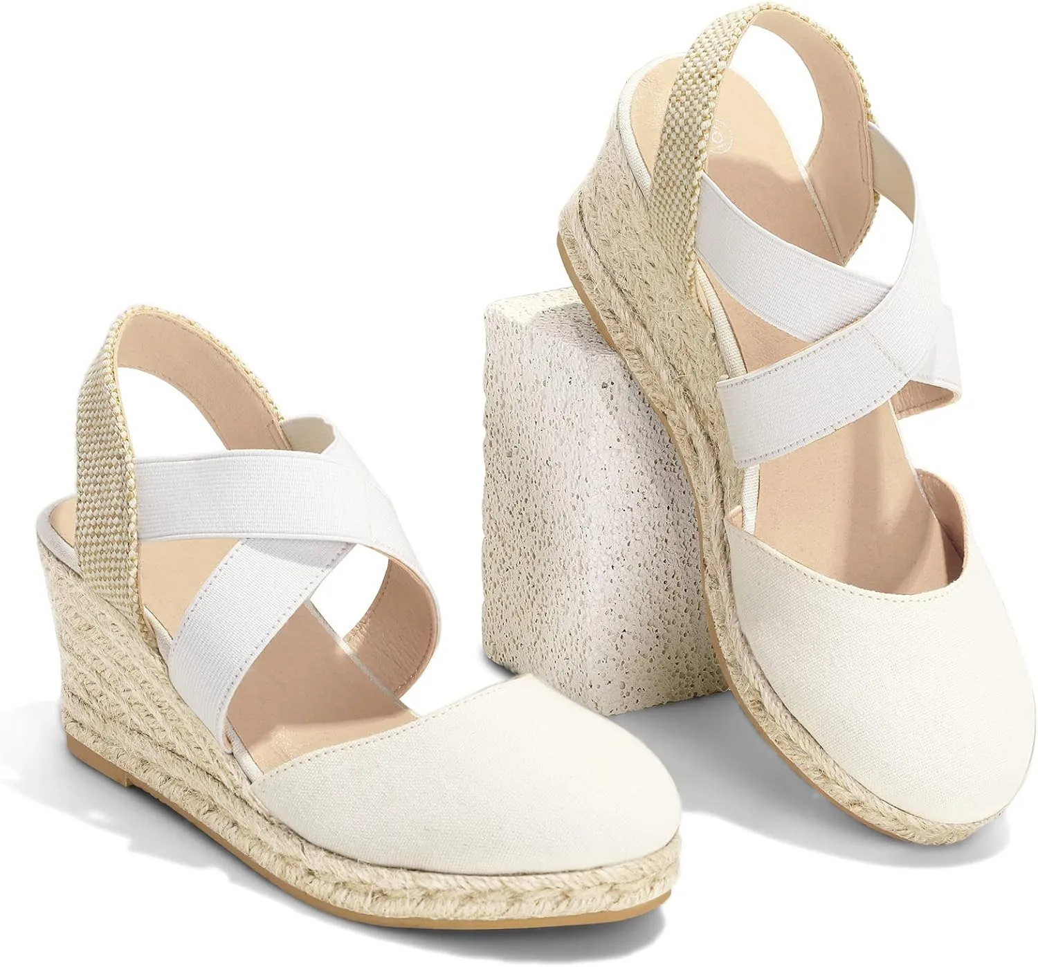 mysoft Women's Closed Toe Crisscross Elastic Ankle Strap Platform Espadrille Wedge Sandals
