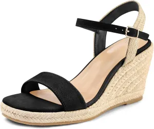 mysoft Women's Platform Espadrille Wedge Sandals Square Open Toe Ankle Strap Buckle Casual Summer Dressy Sandals