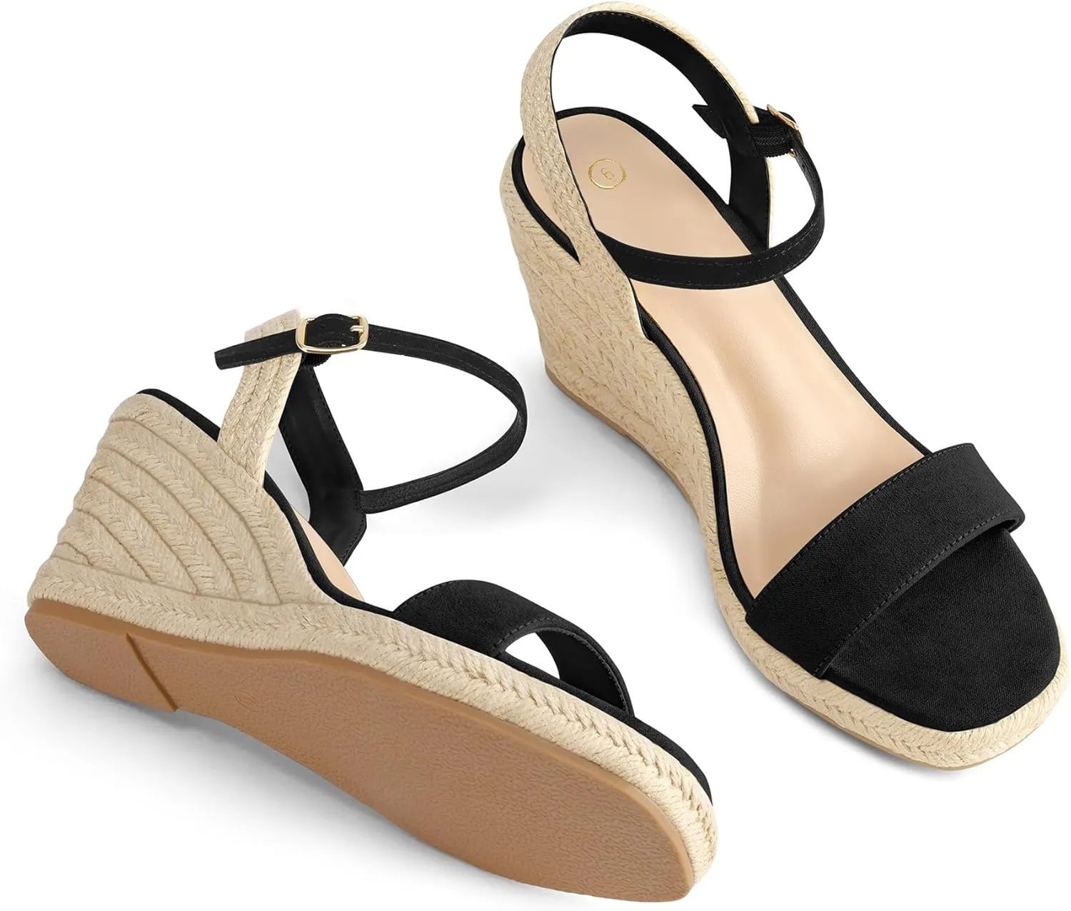 mysoft Women's Platform Espadrille Wedge Sandals Square Open Toe Ankle Strap Buckle Casual Summer Dressy Sandals