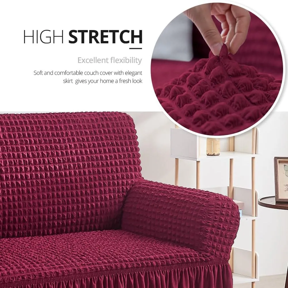 NICEEC Sofa Slipcover Red Sofa Cover 1 Piece Easy Fitted Sofa Couch Cover Universal High Stretch Durable Furniture Protector with Skirt Country Style (3 Seater Wine Red), Large