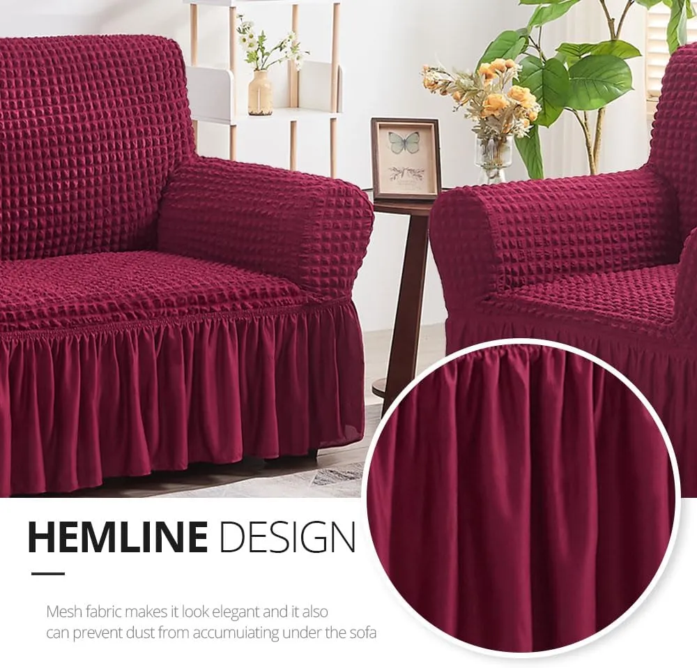 NICEEC Sofa Slipcover Red Sofa Cover 1 Piece Easy Fitted Sofa Couch Cover Universal High Stretch Durable Furniture Protector with Skirt Country Style (3 Seater Wine Red), Large