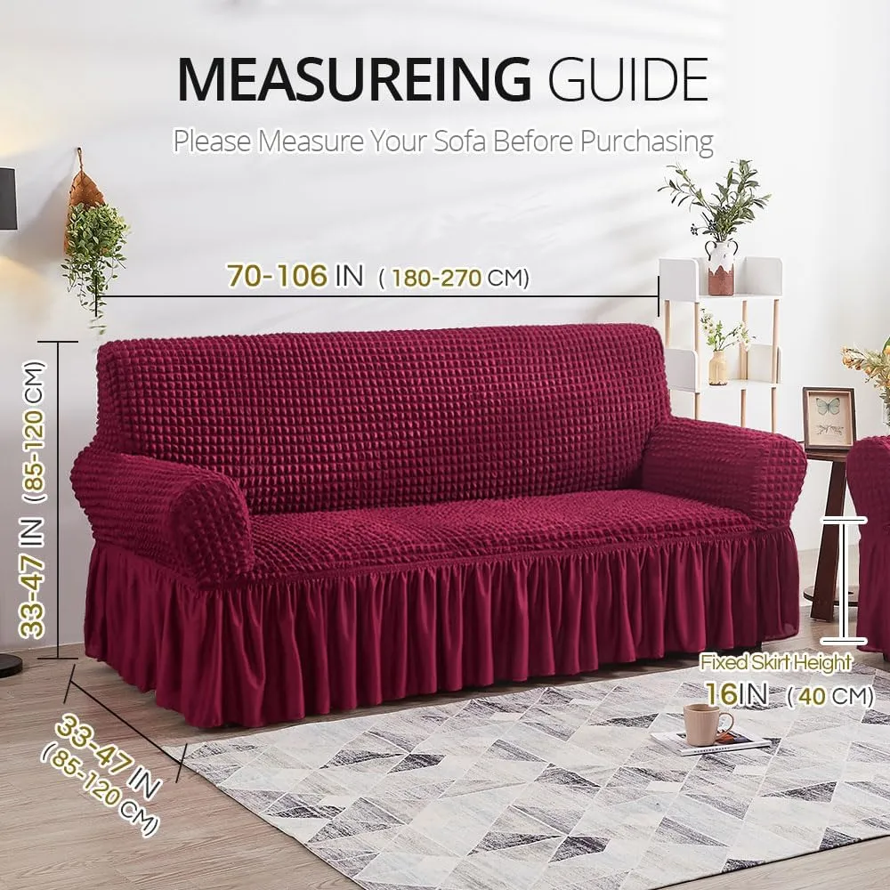 NICEEC Sofa Slipcover Red Sofa Cover 1 Piece Easy Fitted Sofa Couch Cover Universal High Stretch Durable Furniture Protector with Skirt Country Style (3 Seater Wine Red), Large