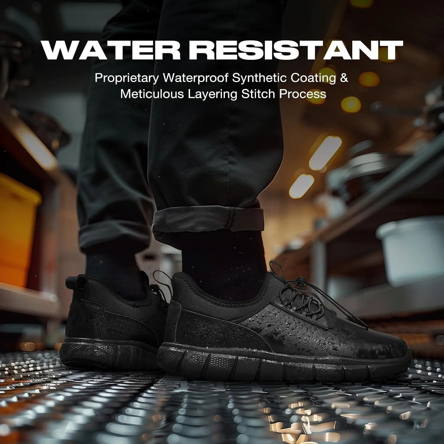 NINGO Non Slip Work Shoes for Men, Comfortable Slip Resistant Food Service Shoes, Water & Oil Resistant, Outdoor Work Sneakers, Mens Slip on Chef Shoes, for Casual Kitchen Restaurant