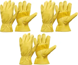 Nobrand Leather Work Gloves Stretchable Wrist Tough Cowhide Safe Working Glove (3, Medium)