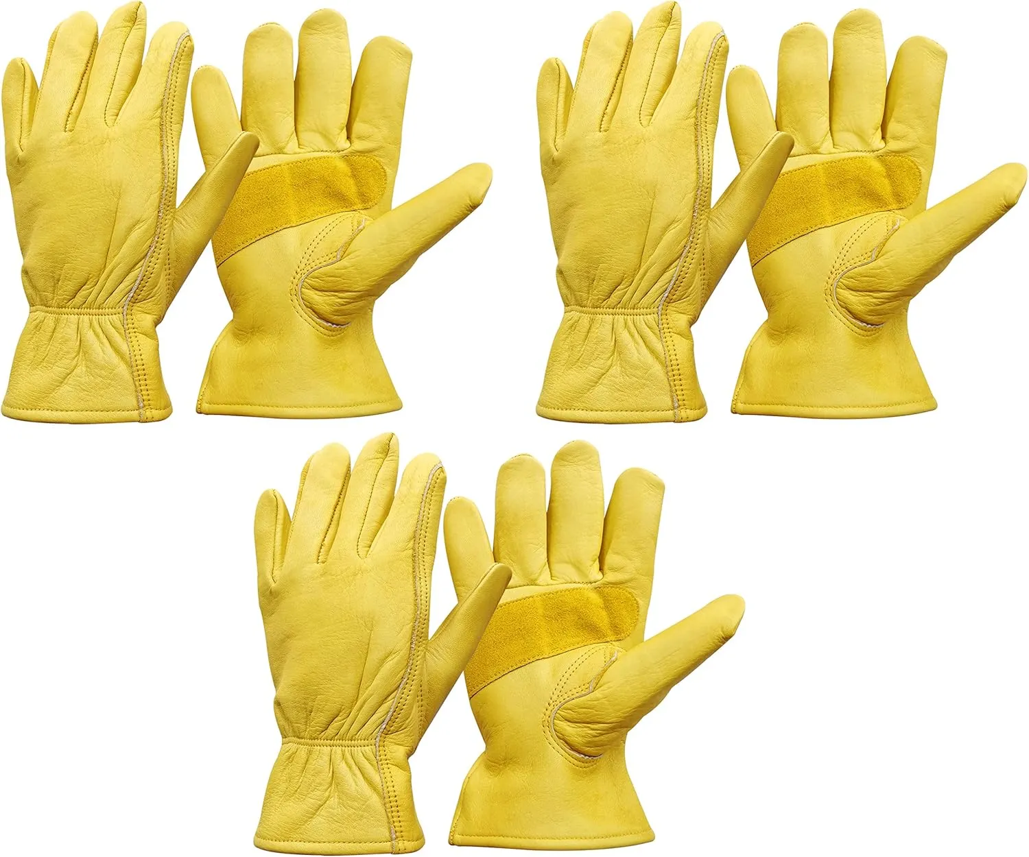Nobrand Leather Work Gloves Stretchable Wrist Tough Cowhide Safe Working Glove (3, Medium)