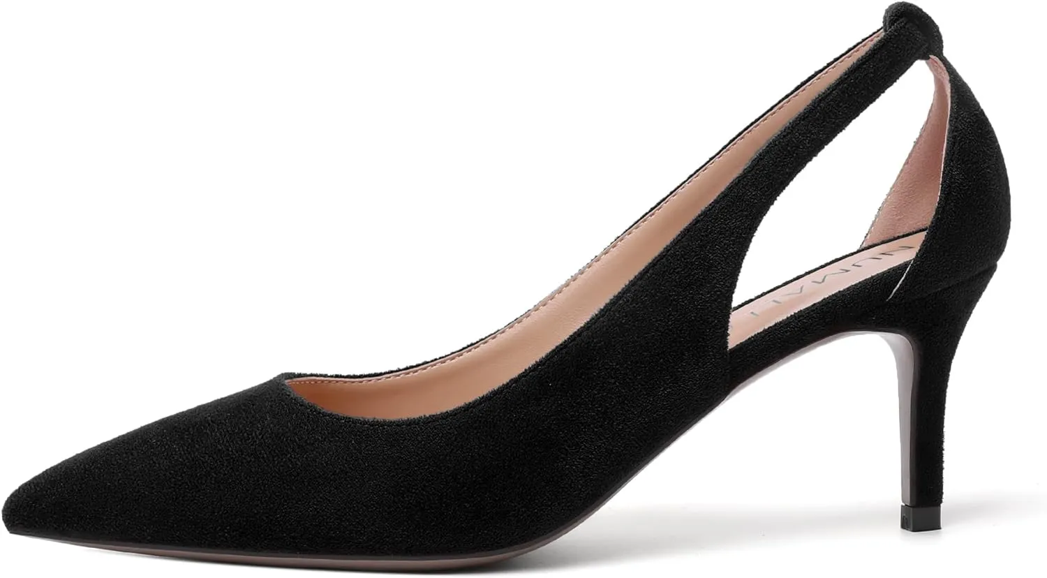 NUMALEO Womens Pointed Toe Slip On Solid Dress Suede Wedding Kitten Mid Heel Pumps Shoes 2.5 Inch