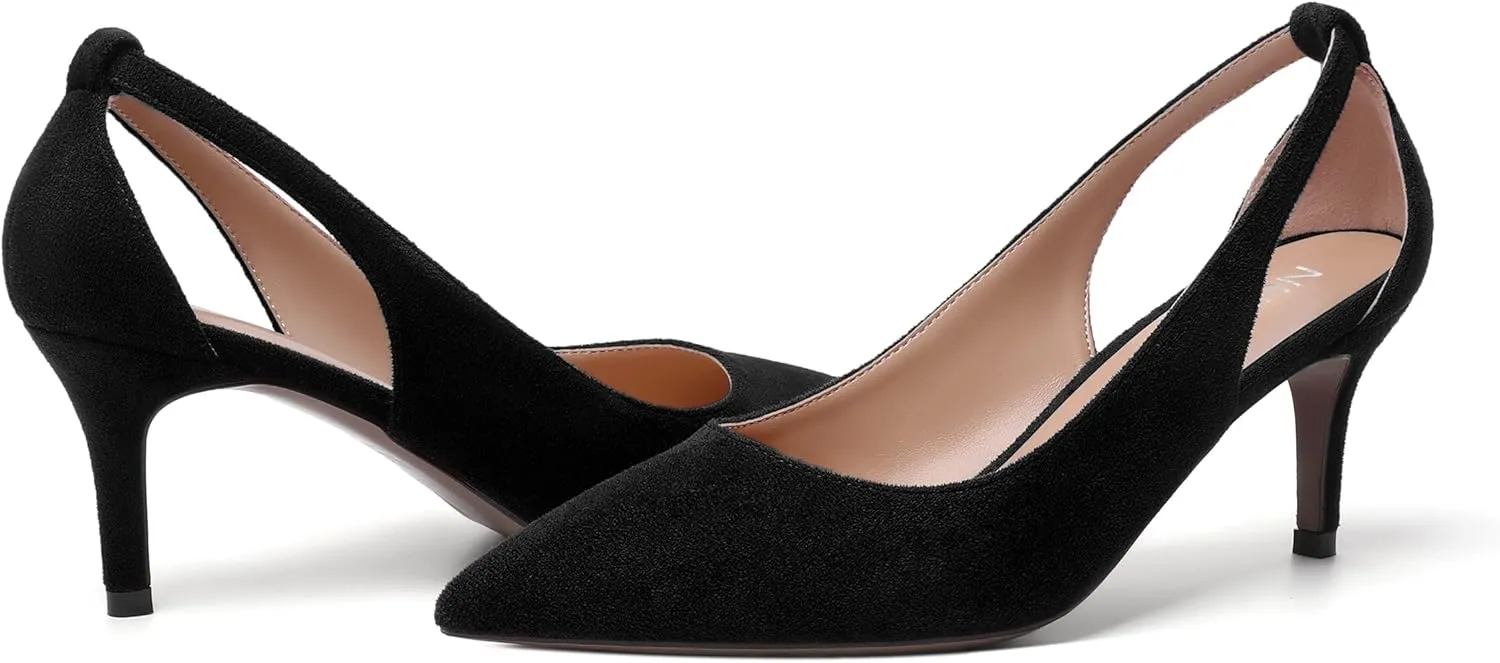 NUMALEO Womens Pointed Toe Slip On Solid Dress Suede Wedding Kitten Mid Heel Pumps Shoes 2.5 Inch
