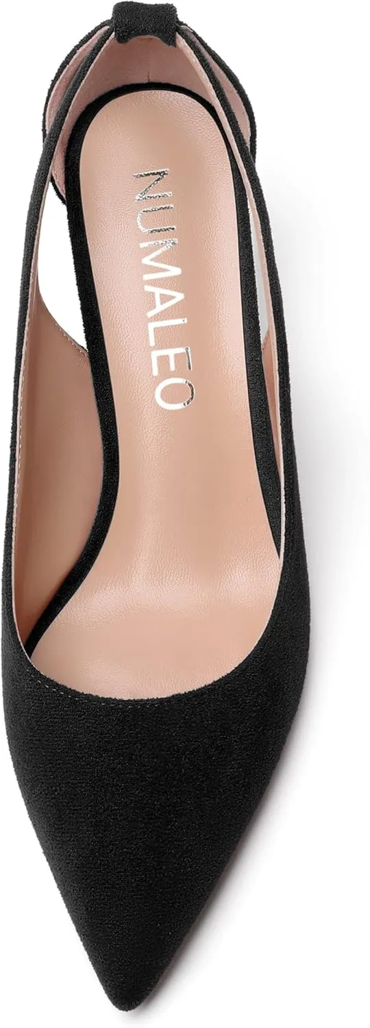 NUMALEO Womens Pointed Toe Slip On Solid Dress Suede Wedding Kitten Mid Heel Pumps Shoes 2.5 Inch